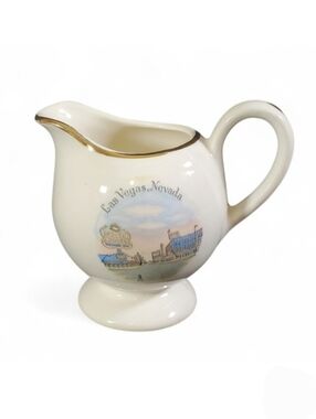 Enco Views of America Las Vegas Creamer Pitcher 22K Gold Vintage Souvenir